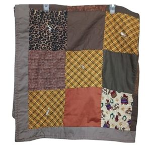 Handmade Patchwork Baby Quilt with Brown and Yellow Accents